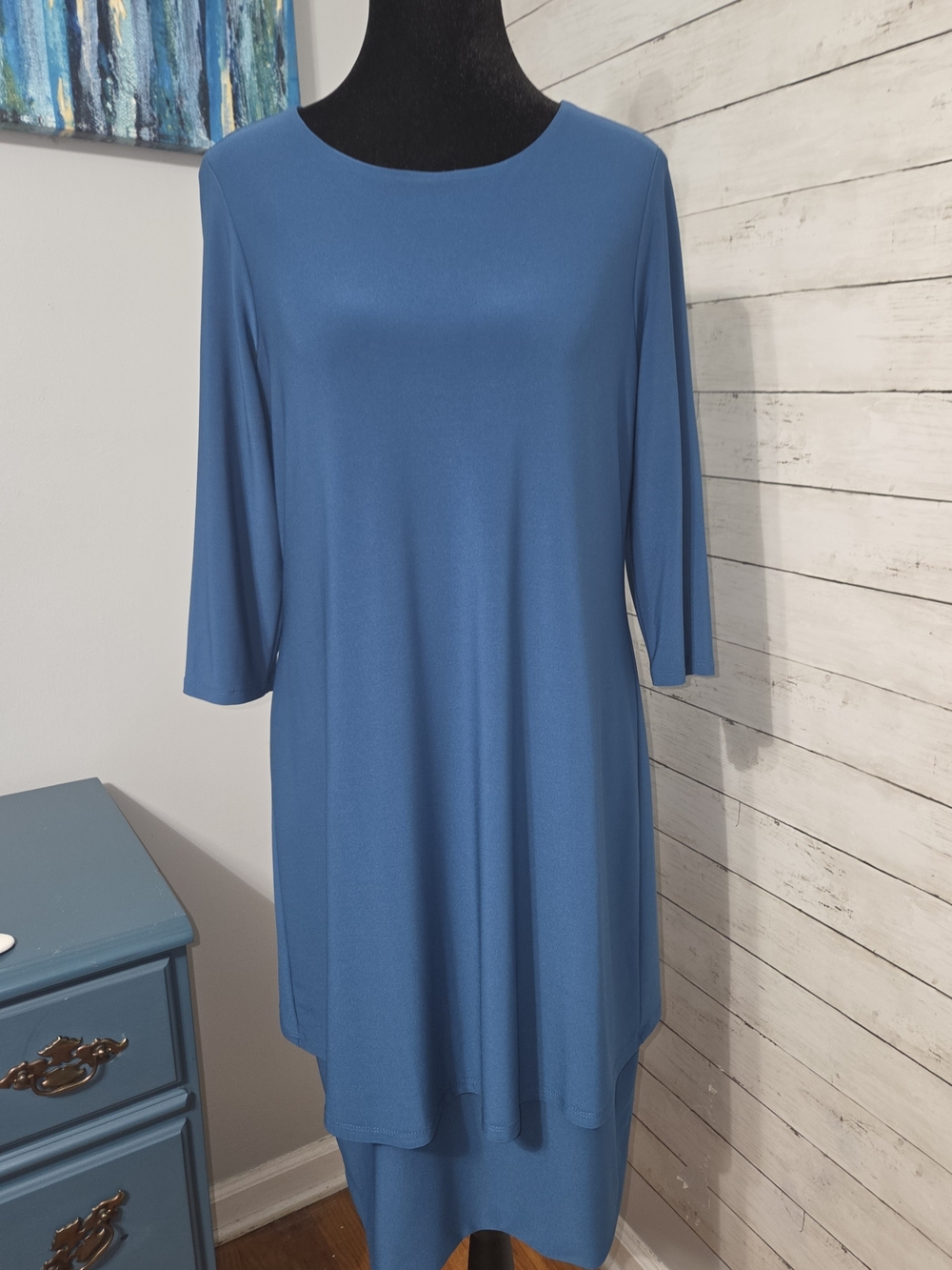 JOSEPH RIBKOFF Simple Blue Womens Tunic Dress Teal Blue Size 8 3/4 Sleeve